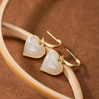 Aretes de Corazón de Jade Blanco - Opalise