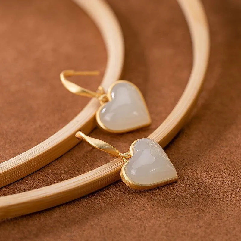 Aretes de Corazón de Jade Blanco - Opalise