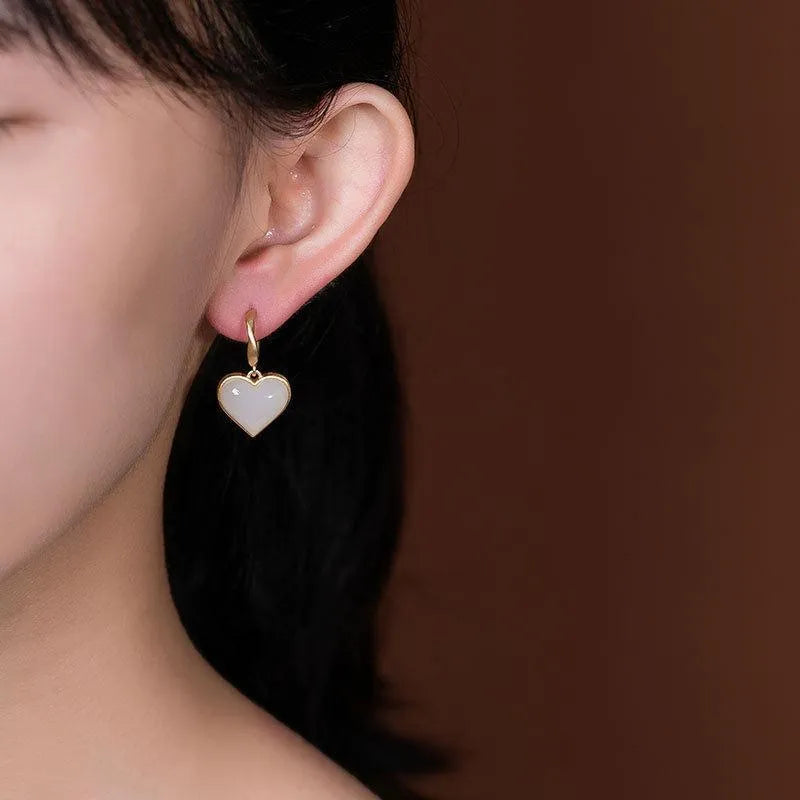 Aretes de Corazón de Jade Blanco - Opalise